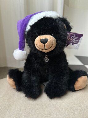 Ben Bridge Benny Bear 2024 Black Plush Teddy Bear Santa Hat Zipper Pocke